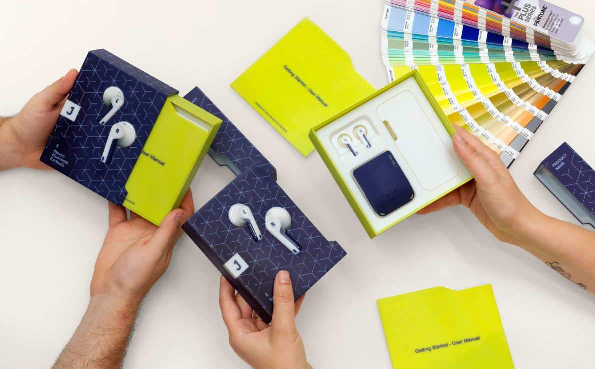 yellow ear bud packaging designs